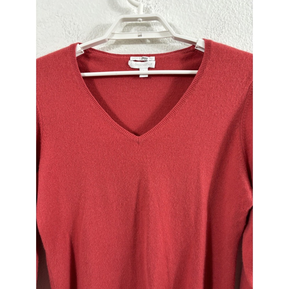 Charter Club Sweater Womens Large Orange V Neck 2 Ply 100% Cashmere Pullover - Picture 2 of 7